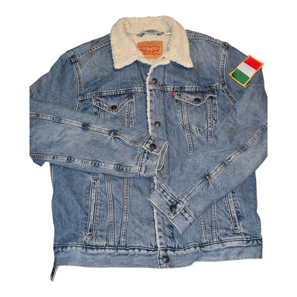 Levi's Blue Denim Jacket with Sherpa Collar And Italy Patch - Picture 1 of 6